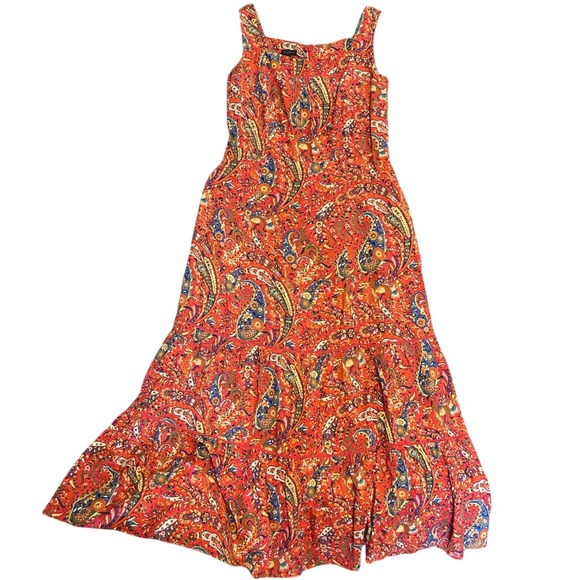 Talbots Dresses & Skirts - Talbots Orange Paisley Tiered Maxi Dress Sleeveless Rayon Cotton Lined Womens 4